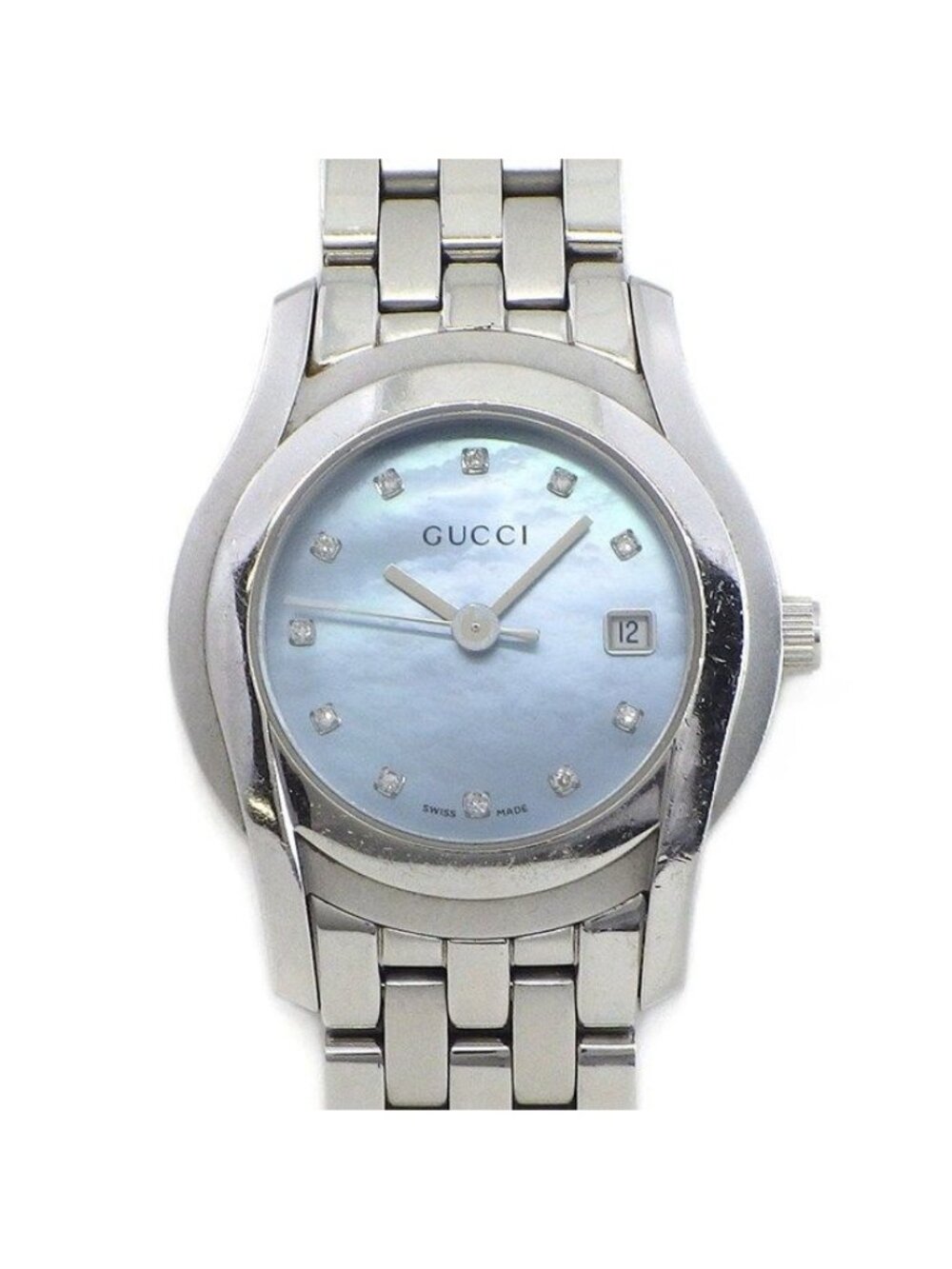 Gucci Watch G-Class Date Diamond Index Blue Mother of Pearl Dial SS Quartz